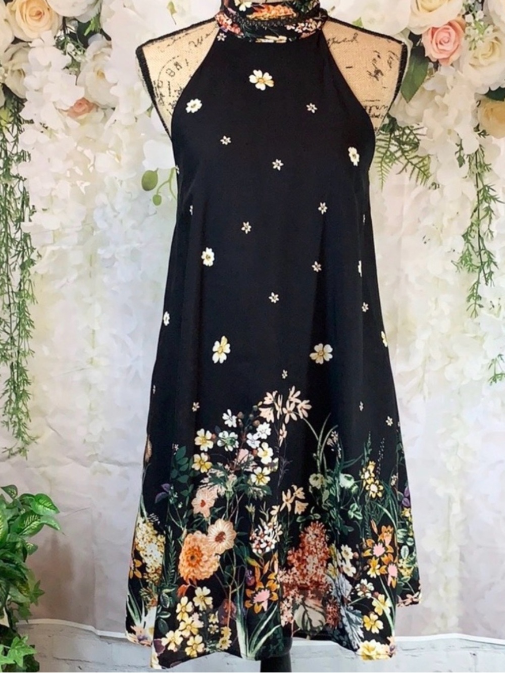 Love Riche Black Floral Halter dress with Pockets